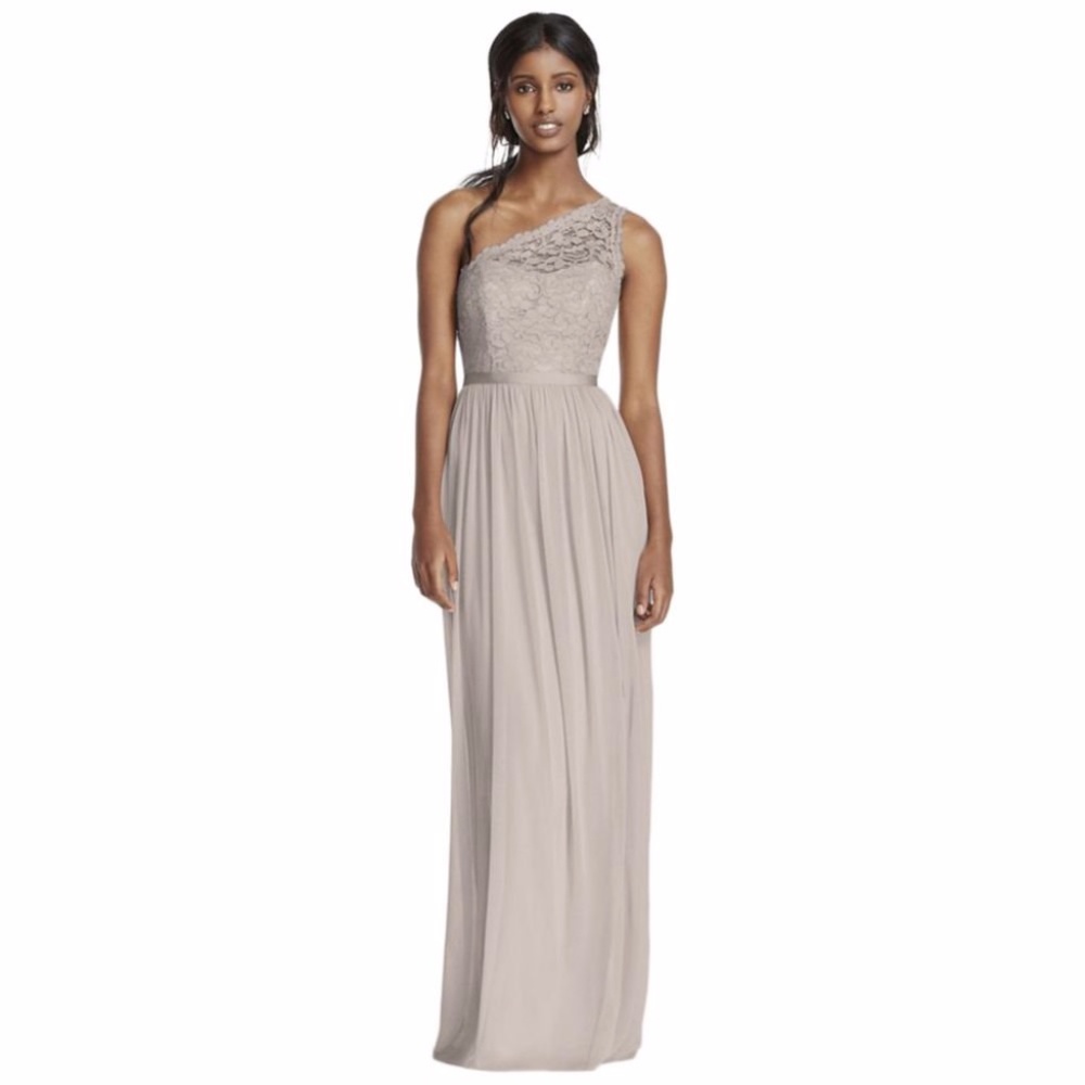 David's Bridal One Shoulder Lace Bridesmaid Dress
